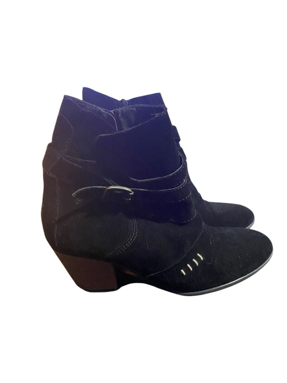 Sundance catalog suede BoHo, western black buckle ankle boot 8